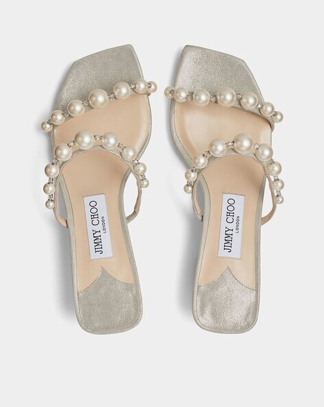 Buy Jimmy Choo Amara 45 Pearl Embellished Chunky Heeled Sandals