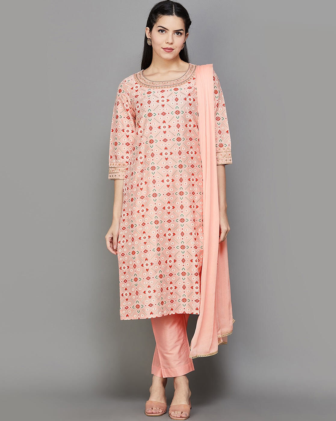 Peach Cotton Straight Kurti for Women