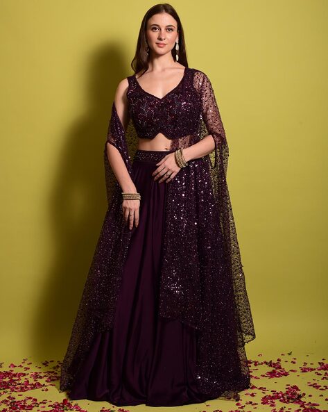 Buy Dark Wine Color Embroidered Attractive Party Wear Silk Lehenga Choli  Party Wear Lehenga,bollywood Style Party Trend for Indian Women Online in  India - Etsy