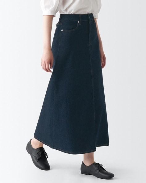 Women's High Waist Denim Skirt Elegant Solid Color Long Skirts Button Down A  Line Skirts with Pockets (Black, XS) at Amazon Women's Clothing store
