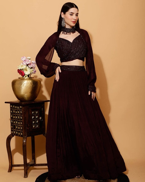 Stylish Wine Net Lehenga Choli Selections