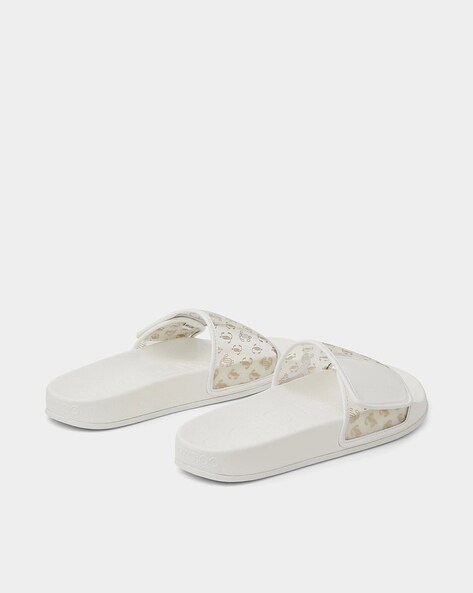 Buy Jimmy Choo FITZ F Clear Plexi Logo Print Leather Slides