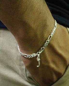 akshat sapphire Sterling Silver Figaro Bracelet with J Alphabet-picture-22