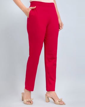 Plain Red Women Hosiery Flexi Rib Pant, Straight Fit at best price in Mumbai