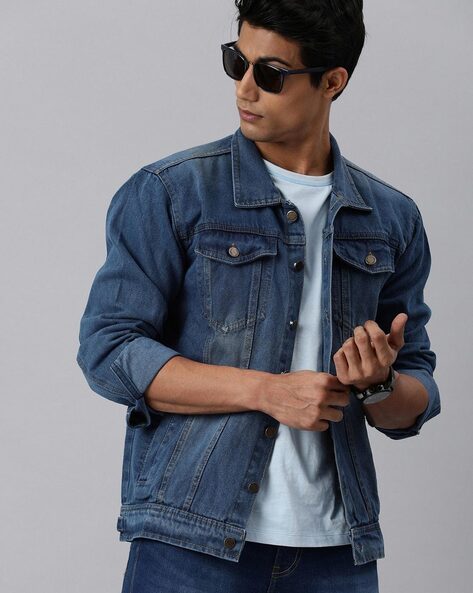 Men Slim Fit Denim Jacket with Flap Pockets