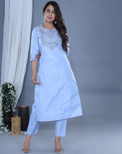 SHIV ALI APPARELS Women Embroidered Straight Kurta & Pants Set