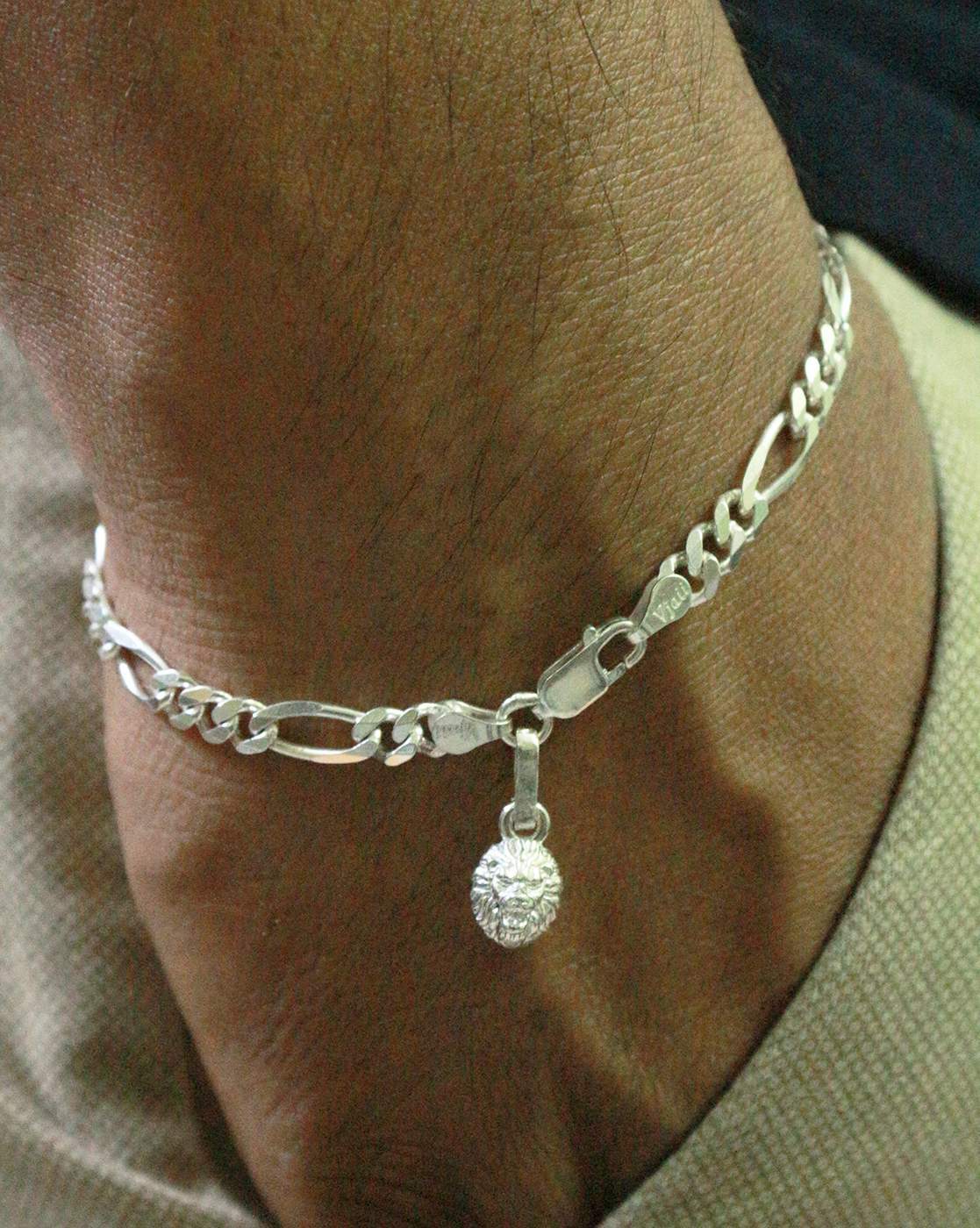 Buy AKSHAT SAPPHIRE Silver Figaro Bracelet with N | 925 Online