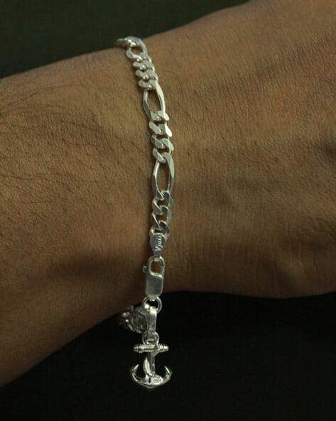 Buy AKSHAT SAPPHIRE Silver Figaro Bracelet with S | 925 Online