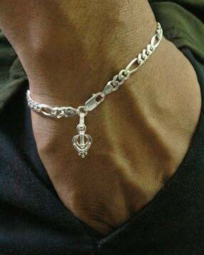 akshat sapphire Silver Figaro Bracelet with Sikh khanda-picture-44
