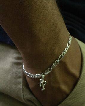 akshat sapphire Sterling Silver Figaro Bracelet with P Alphabet-picture-13