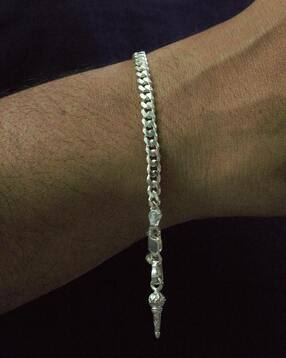 akshat sapphire Sterling Silver Curb Bracelet with Hanuman Gada-picture-12