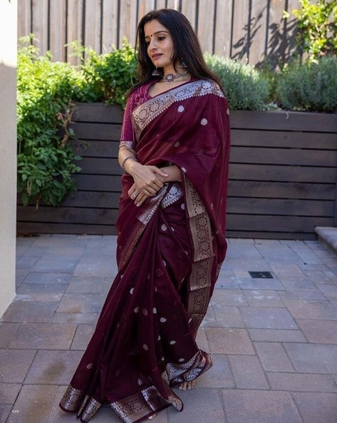 Buy Maroon Sarees for Women by BESUCHER Online | Ajio.com