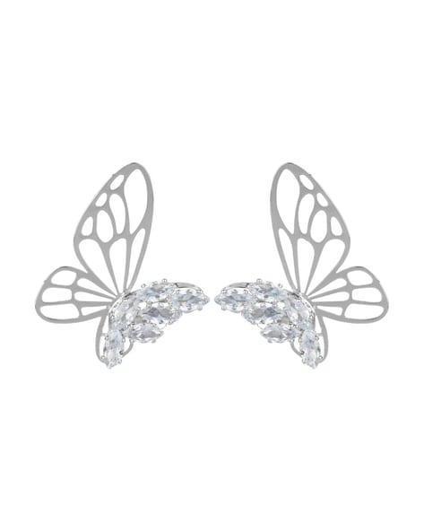 Silver Purple Crystal Butterfly Huggie Hoop Earrings | Classy Women  Collection