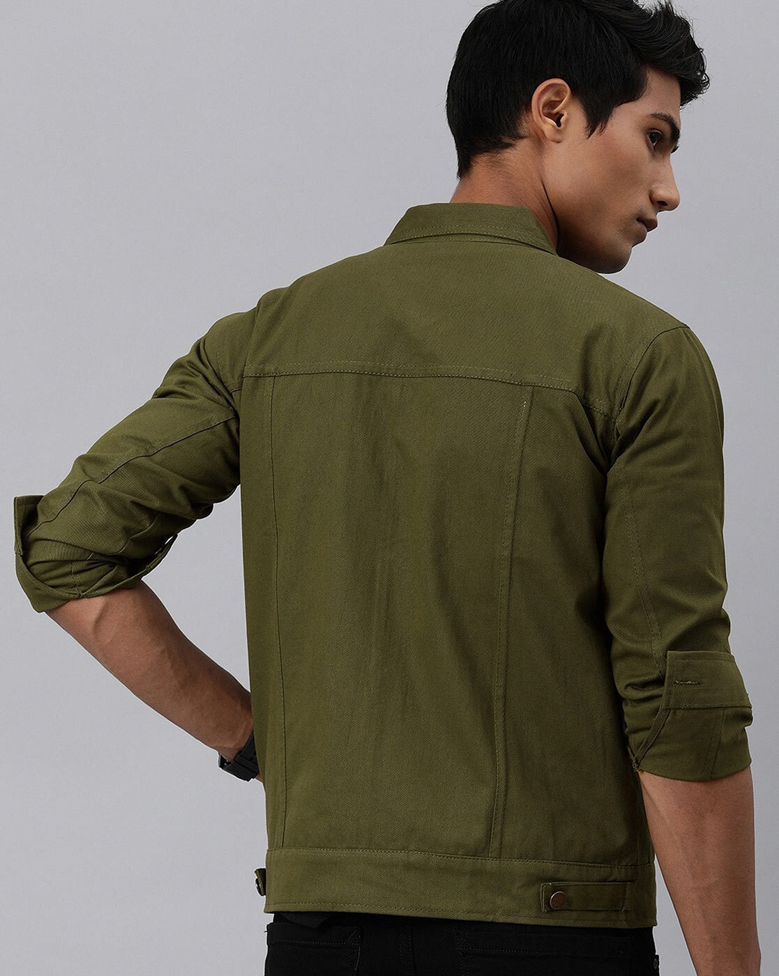 Men's Khaki 4 Pocket Denim Jacket | Boohoo UK