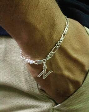 Sterling Silver Figaro Bracelet with N Alphabet