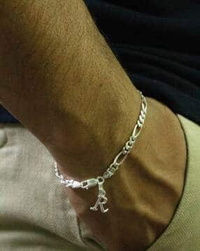 akshat sapphire Silver Figaro Bracelet with R Alphabet-picture-48