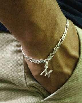 Silver Figaro Bracelet with M Alphabet-image-42
