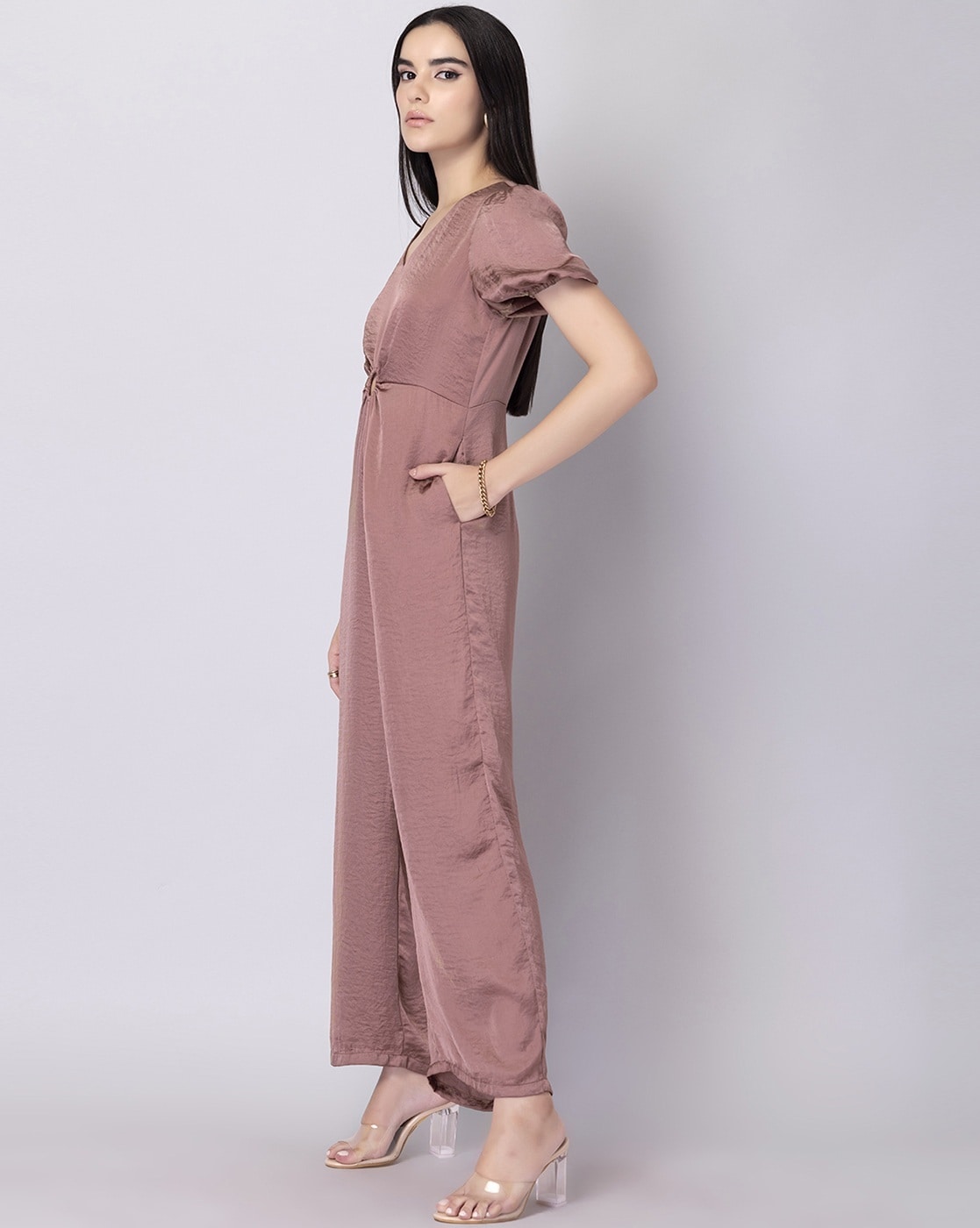 Buy Women Beige Floral Belted Jumpsuit - Date Night Dress Online India -  FabAlley