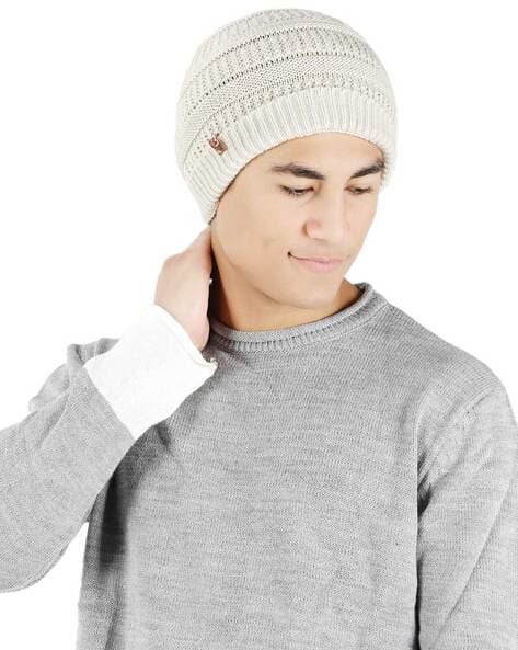 Ajio White Beanie Hat For Men Buy White Caps Hats For Men By