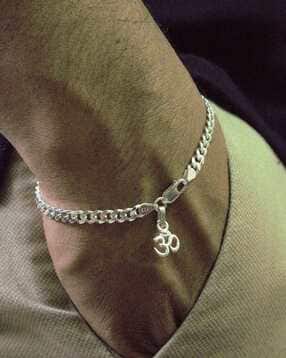akshat sapphire Silver Curb Designer Bracelet with Om-picture-24