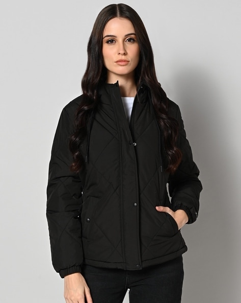 Women Quilted Regular Fit Jacket with Detachable Hoodie