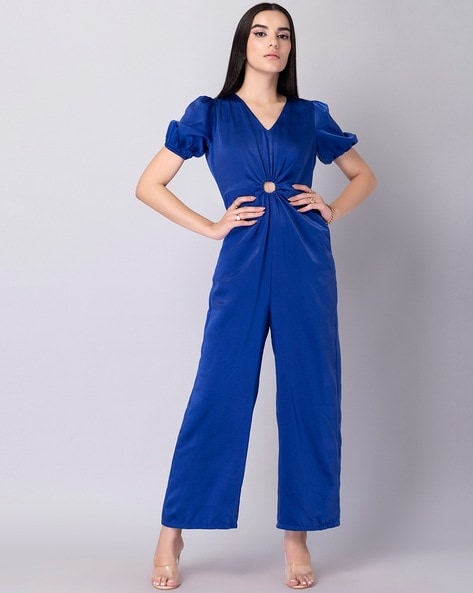 Buy Women Blue Shimmer Belted Jumpsuit - Date Night Dress Online India -  FabAlley