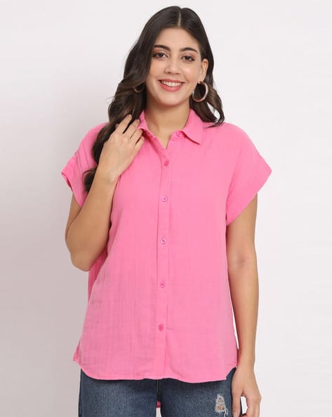 Women Relaxed Fit Shirt with Short Sleeves