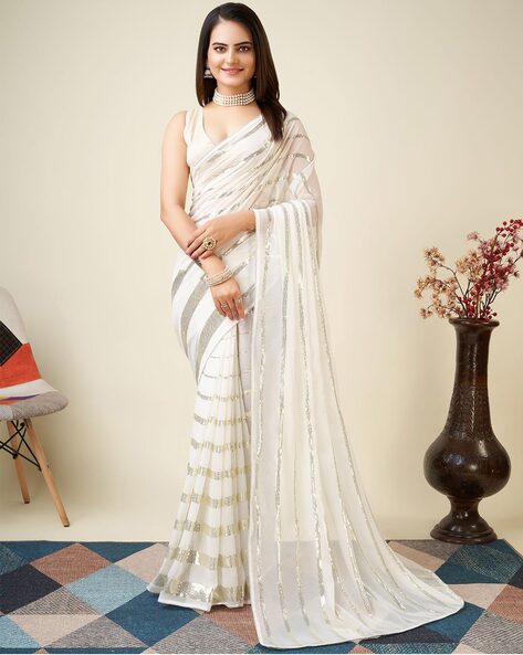 Buy White Sarees for Women by VAIRAGEE Online