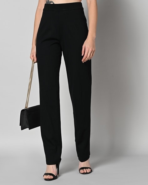 Woman BLACK Straight-leg Milano-knit trousers with elasticated waistband  Viscose¤Elastane¤Synthetic NAOS | Afibel