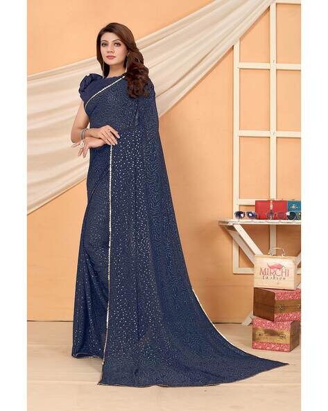 Faux Georgette Saree in Charcoal Black : SFVA3780