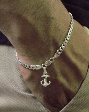 akshat sapphire Silver Curb Bracelet with Ship Anchor-picture-43