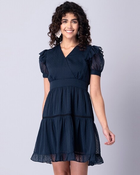 Faballey Women V-Neck Tiered Dress