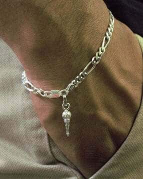 Silver Figaro Bracelet with Hanuman Gada