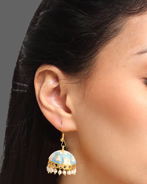 Bollywood Style Gold Plated Indian Party Enameled Kundan Jhumka Earrings  Set | eBay