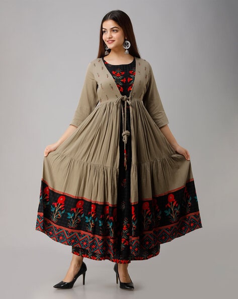 Buy Brask India Anarkali Kurti with Jacket for Women and Girls Printed  Rayon Online at Best Prices in India - JioMart.