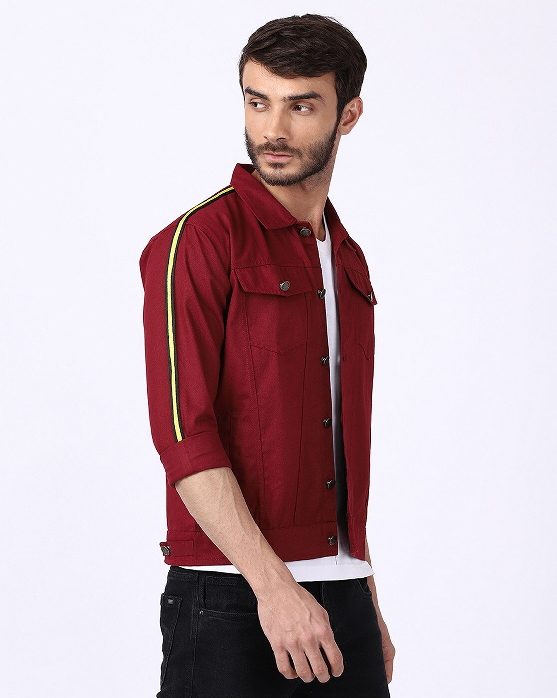 Buy Natural Creation Full Sleeves Comfort Fit Regular Maroon Denim Jacket  for Women (Maroon) at Amazon.in