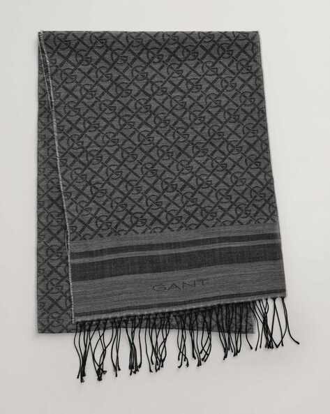 Men Patterned-Knit Scarf with Tassels