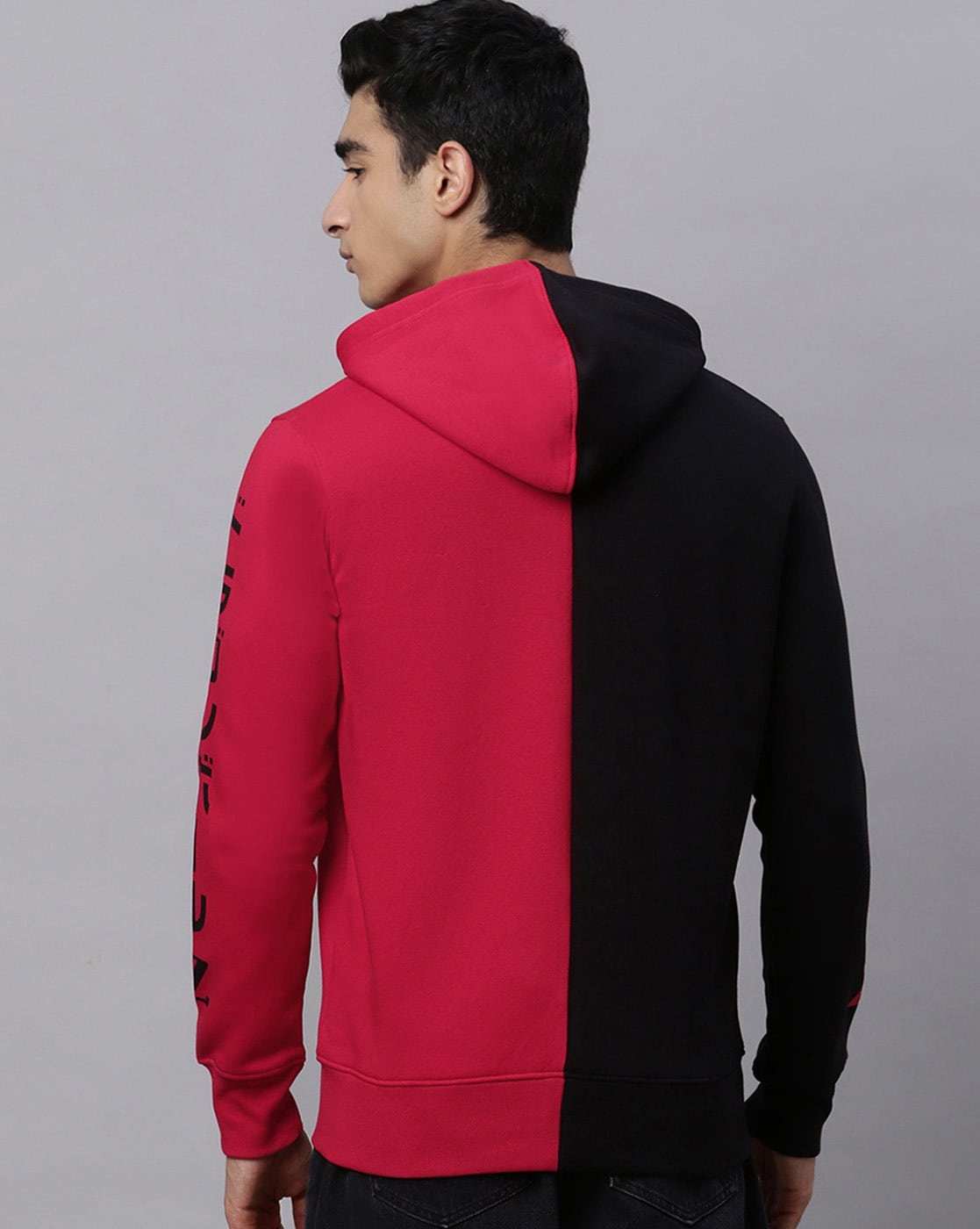 Half black hotsell half red hoodie