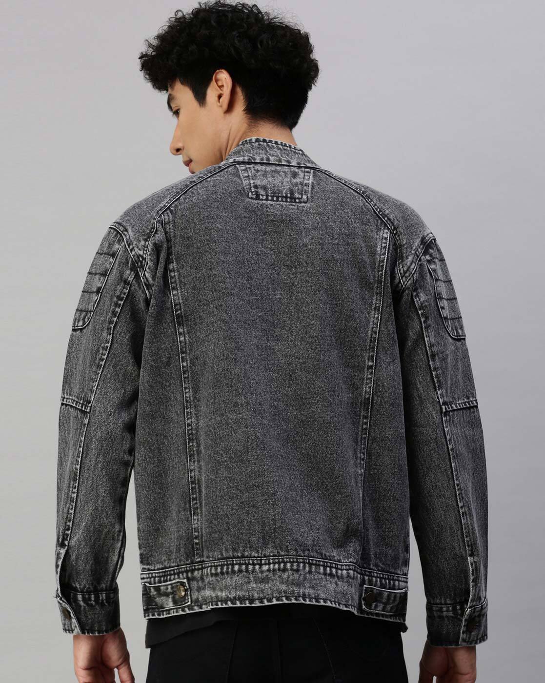 Buy Men's Arte Black Contrast Stitch Black Denim Jacket Online | SNITCH