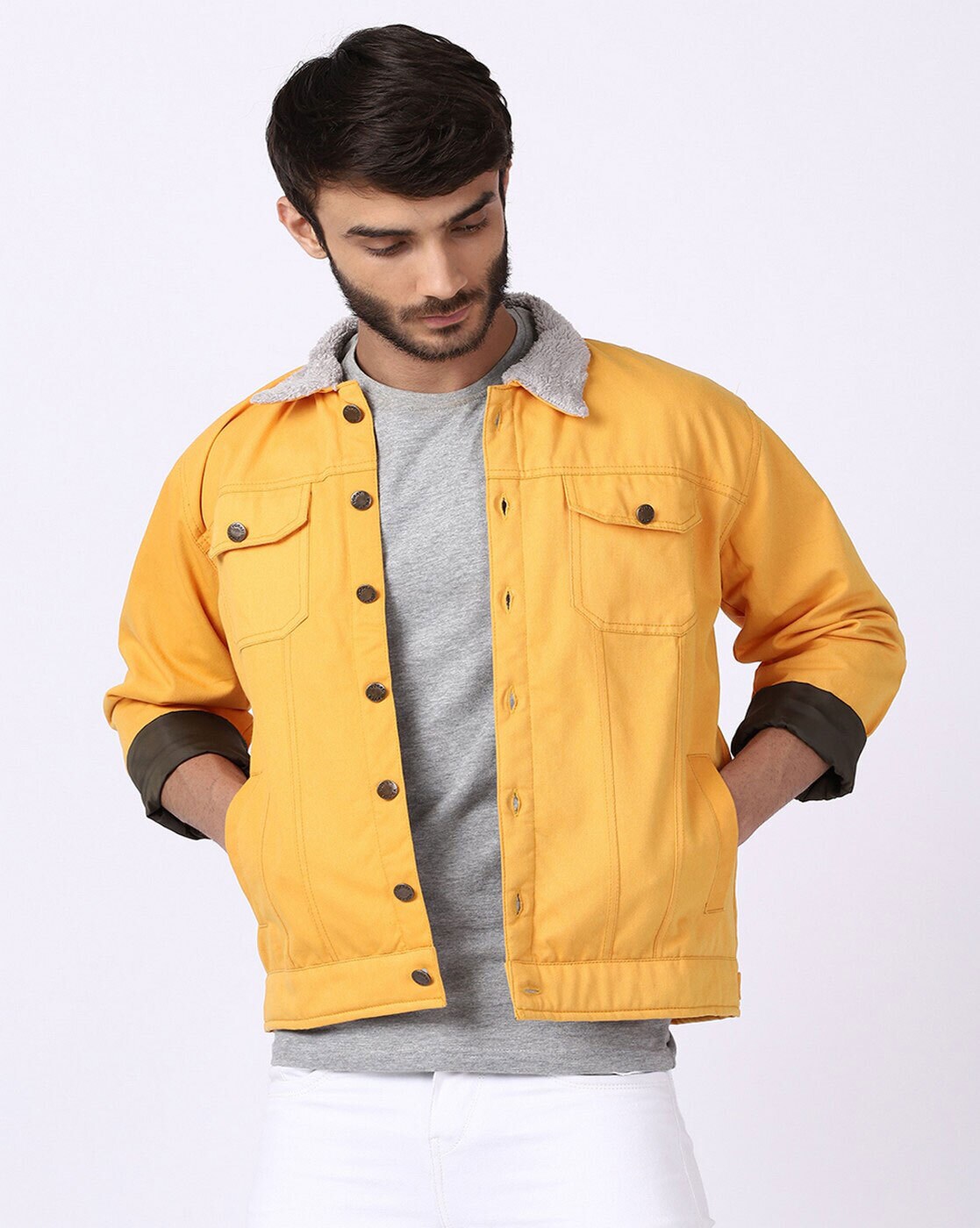 Buy VOXATI Men Mustard Yellow Solid Denim Jacket - Jackets for Men 11239944  | Myntra