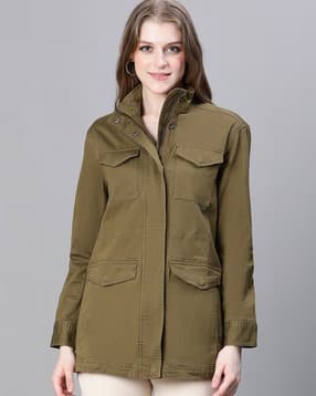 Women Bomber Jacket with Flap Pockets-image-14