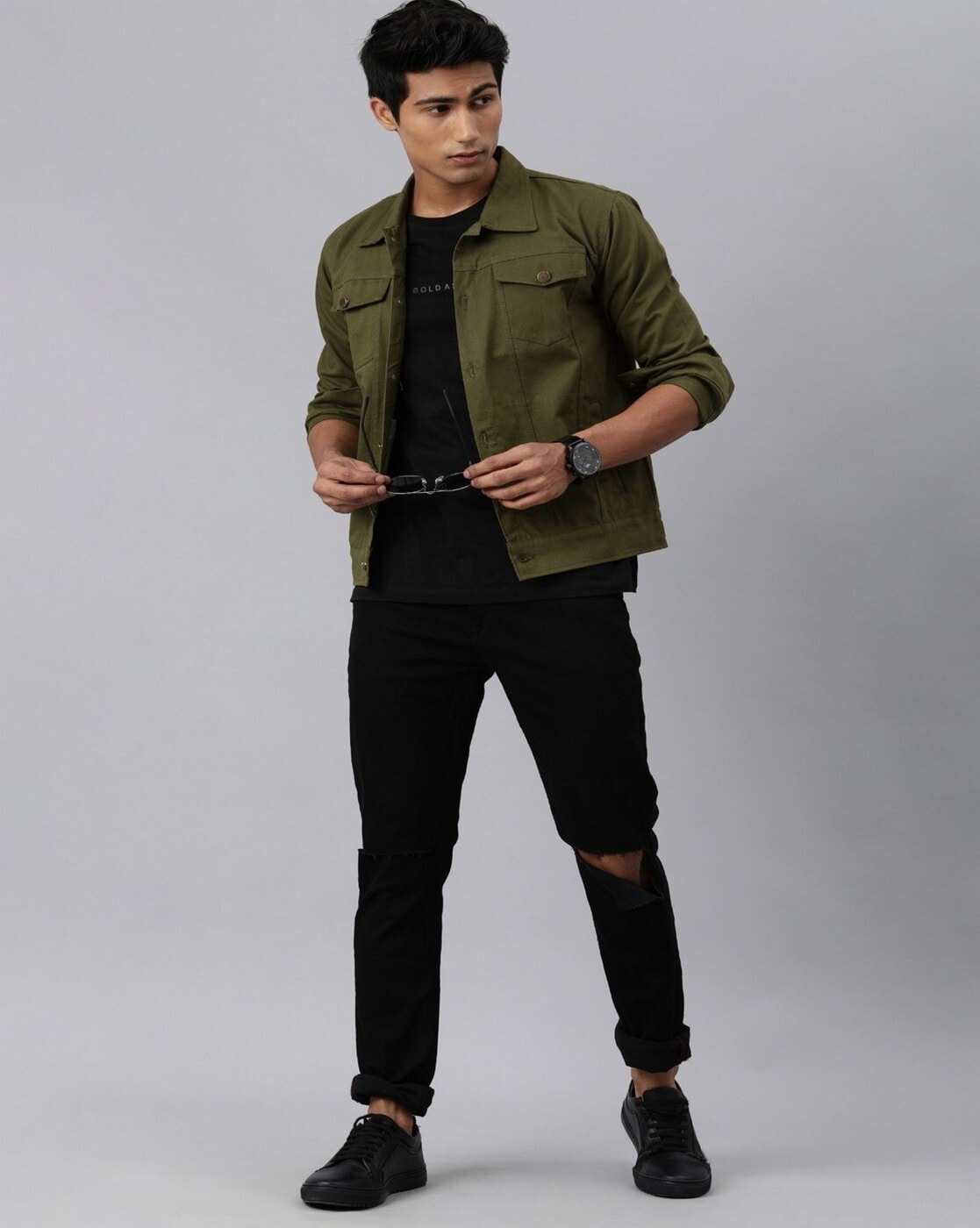 Buy Flying Machine Flying Machine Men Olive Green Solid Denim Jacket at  Redfynd