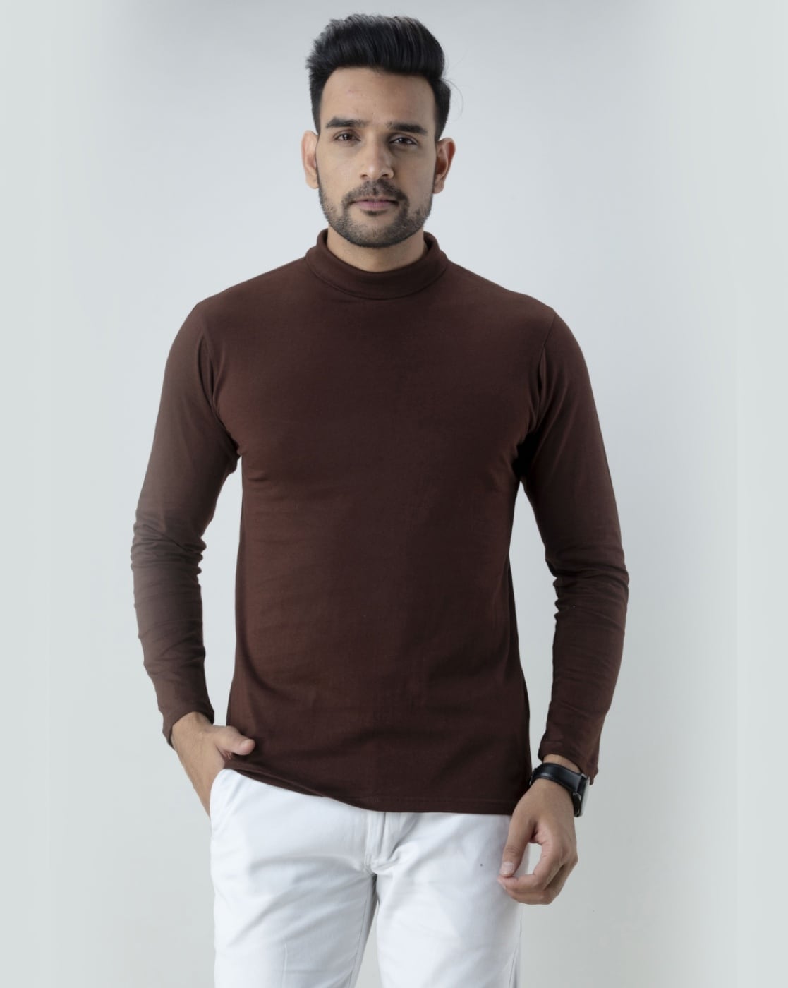 Mens brown turtleneck shirt best sale