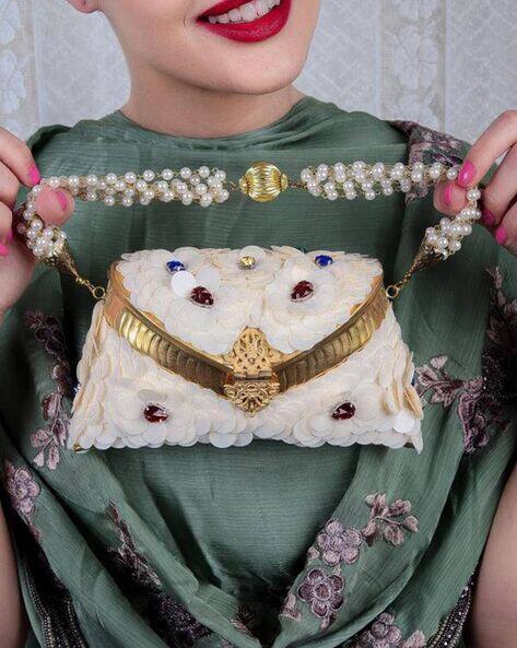 Embellished Clutch with Detachable Chain Strap