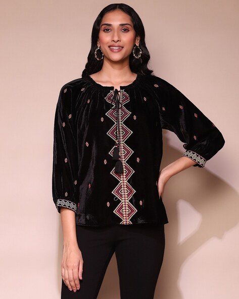 Label Ritu Kumar Embroidered Velvet Top