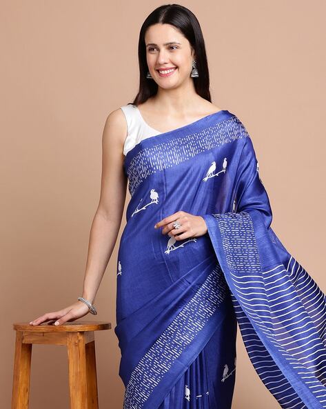 Women Plain Weave Chiffon Tie Dye Bird Printed Saree with Blouse Piece –  Mirchi Fashion