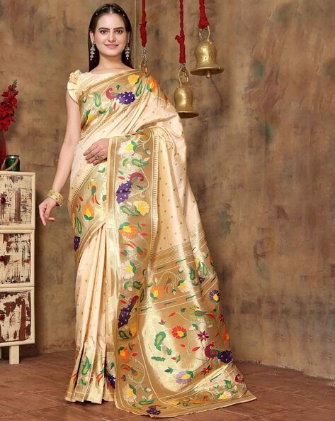 Off white Rich Paithani Silk Saree With Zari Weaving Work, 6.3 m (with  blouse piece) at Rs 2610 in Surat