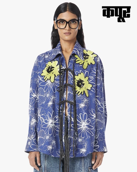 Women Floral Embroidered Relaxed Fit Shirt