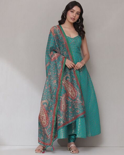 Floral Woven A-Line Kurta Suit Set Price in India