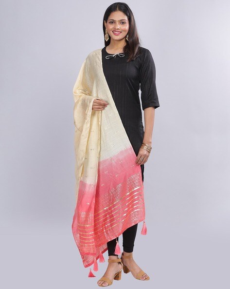 Women Colour-Block Dupatta with Woven Motifs Price in India
